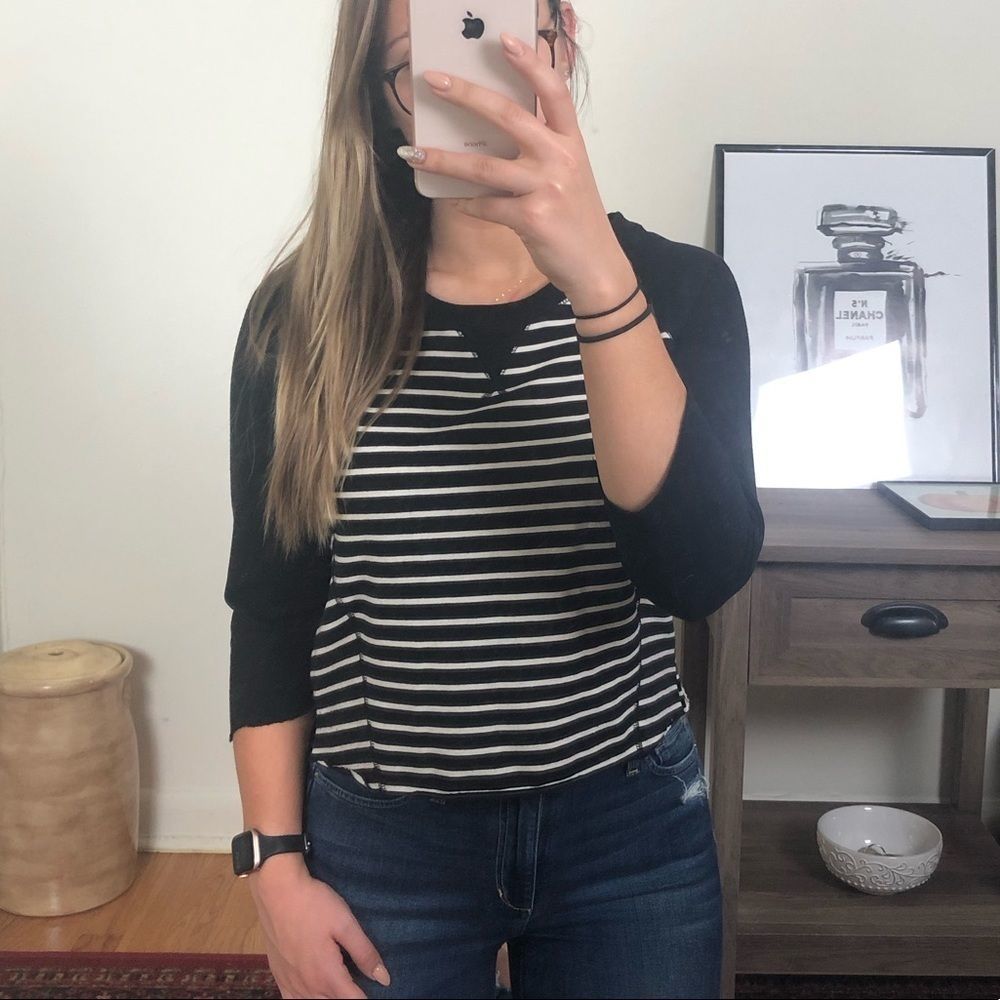 Olive & Oak Striped Cropped Sweatshirt